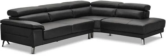 Napoli corner sofa with reclining function - black leather - right-hand version