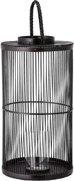 BLOOMINGVILLE Effie Lantern w/Glass, Black, Bamboo