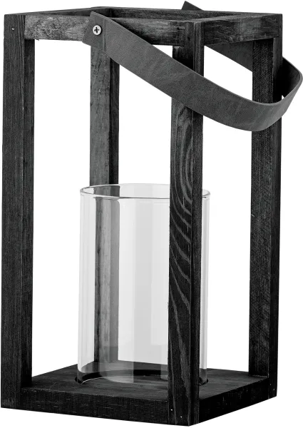 BLOOMINGVILLE Lyra Lantern w/Glass, Black, Pine